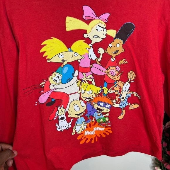 Nickelodeon 90s Cartoons Red Cropped Long Sleeve Graphic Shirt Womens Medium - Picture 7 of 9